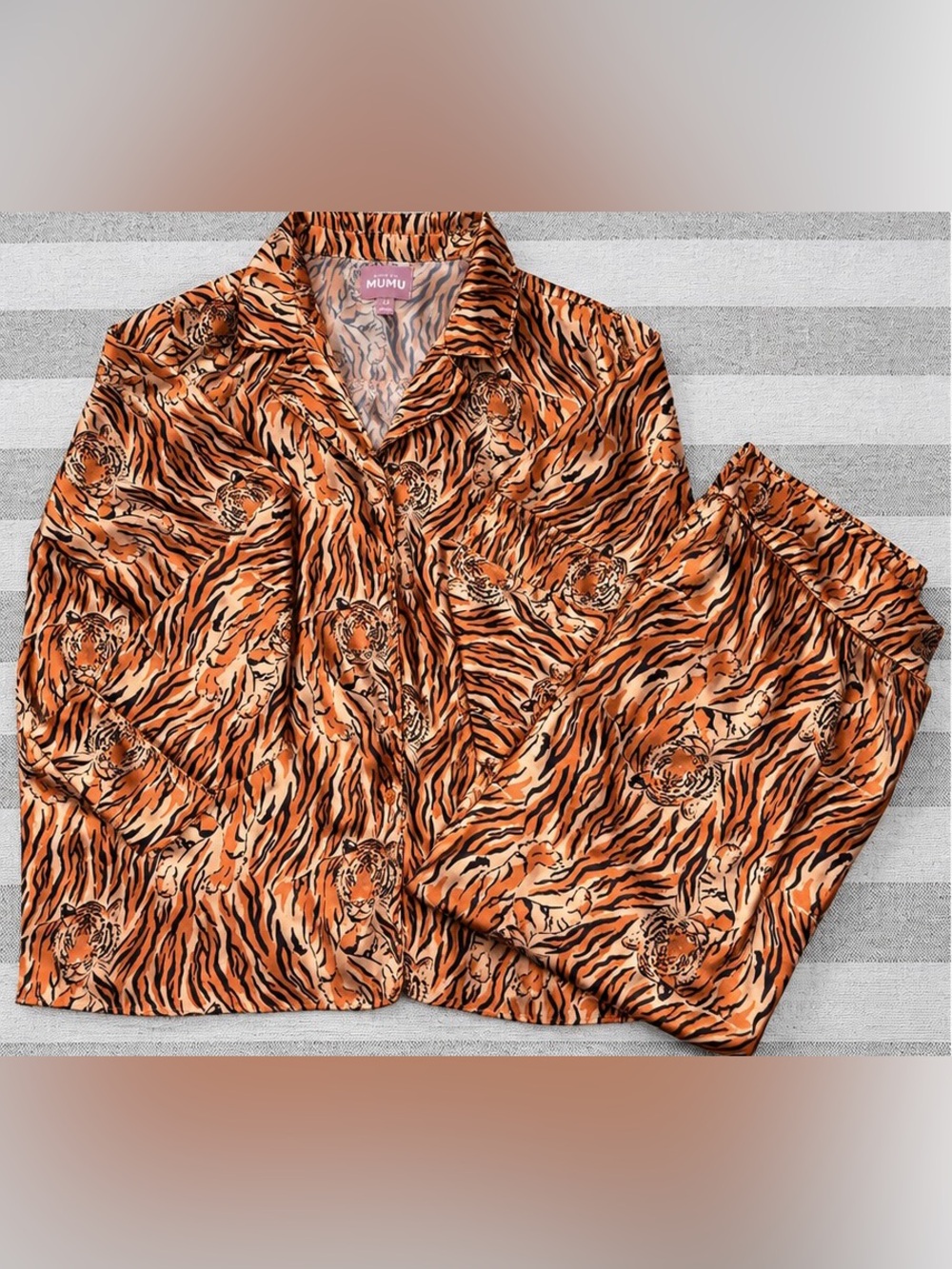 Show Me Your Mumu Royal Tiger Silky Pajama Set L Animal Print PJs